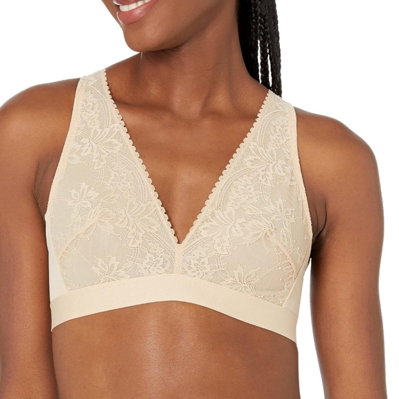 Bali Womens Comfort Revolution Plunge Lace Wirefree Bralette In Latte Lift Small - Picture 1 of 10